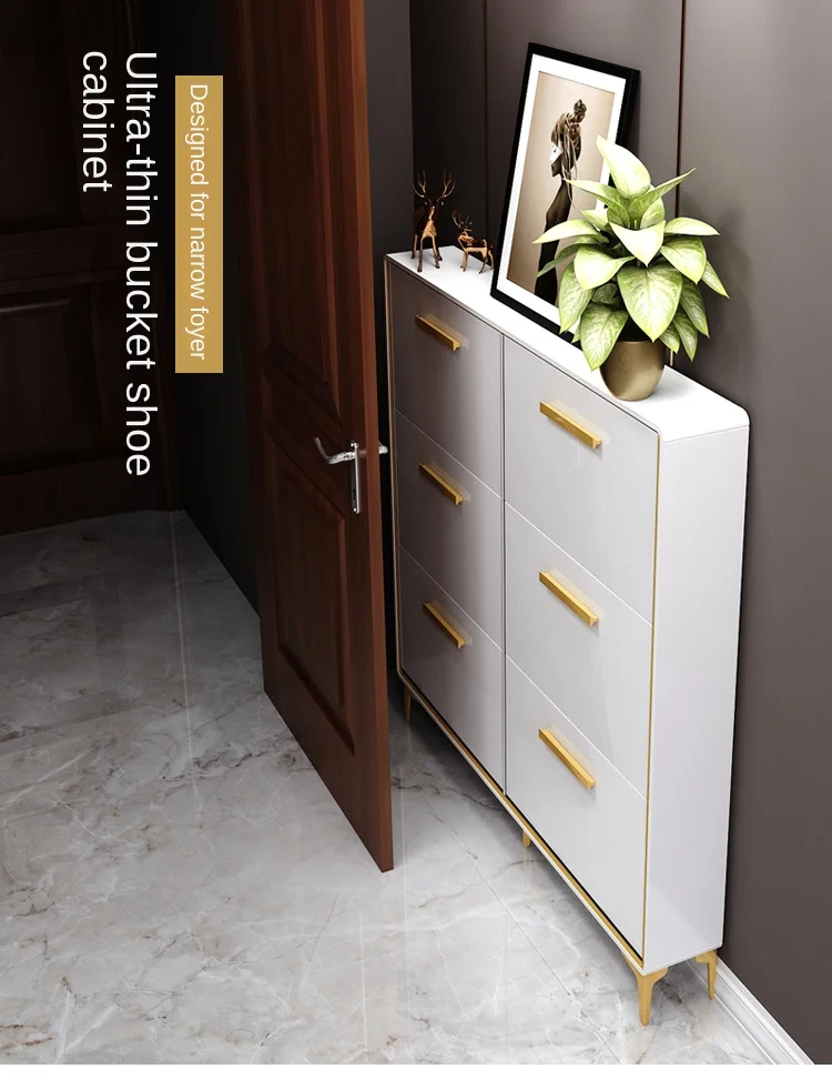 Hxl Light Luxury Shoe Cabinet Household Ultra-Thin Tilting Simple Paint Storage Narrow Shoe Cabinet