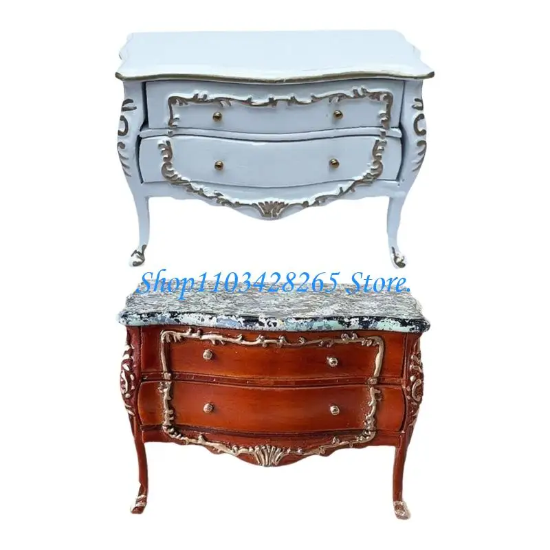 

Европейская тумбочка для кукольных домиков 1:12, миниатюрная мебель для хранения с 2 ящиками G2TE