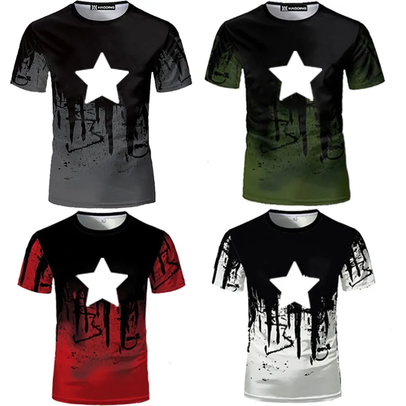

Men's printed T-shirt men's fashionable top round neck summer short sleeved fashionable casual popular T-shirt