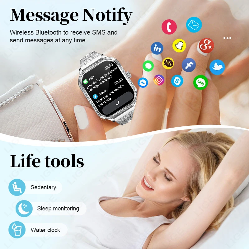 LUIK Nieuwe Vrouwen Slimme Horloge Mode Sport Slimme Armband Horloges Bluetooth Call Health Monitor IP68 Waterdichte Smartwatch Frauen