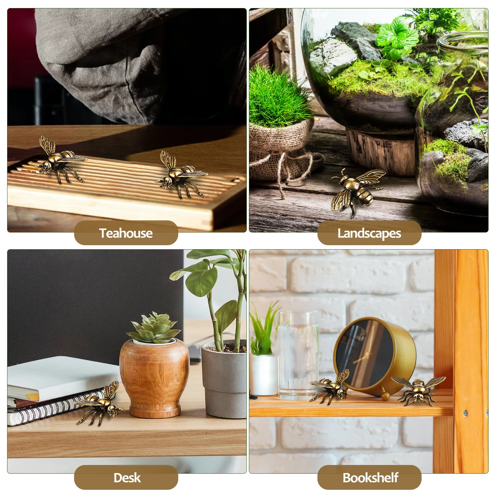 2 peças delicadas enfeites de abelha de latão feitos à mão mini estatuetas exclusivas decoração de casa decorações de presente