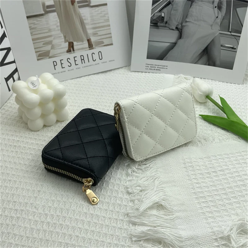 Vrouwen Mode Pu Lederen Rits Portemonnee Kaarthouder Ruit Geborduurde Korte Portemonnee