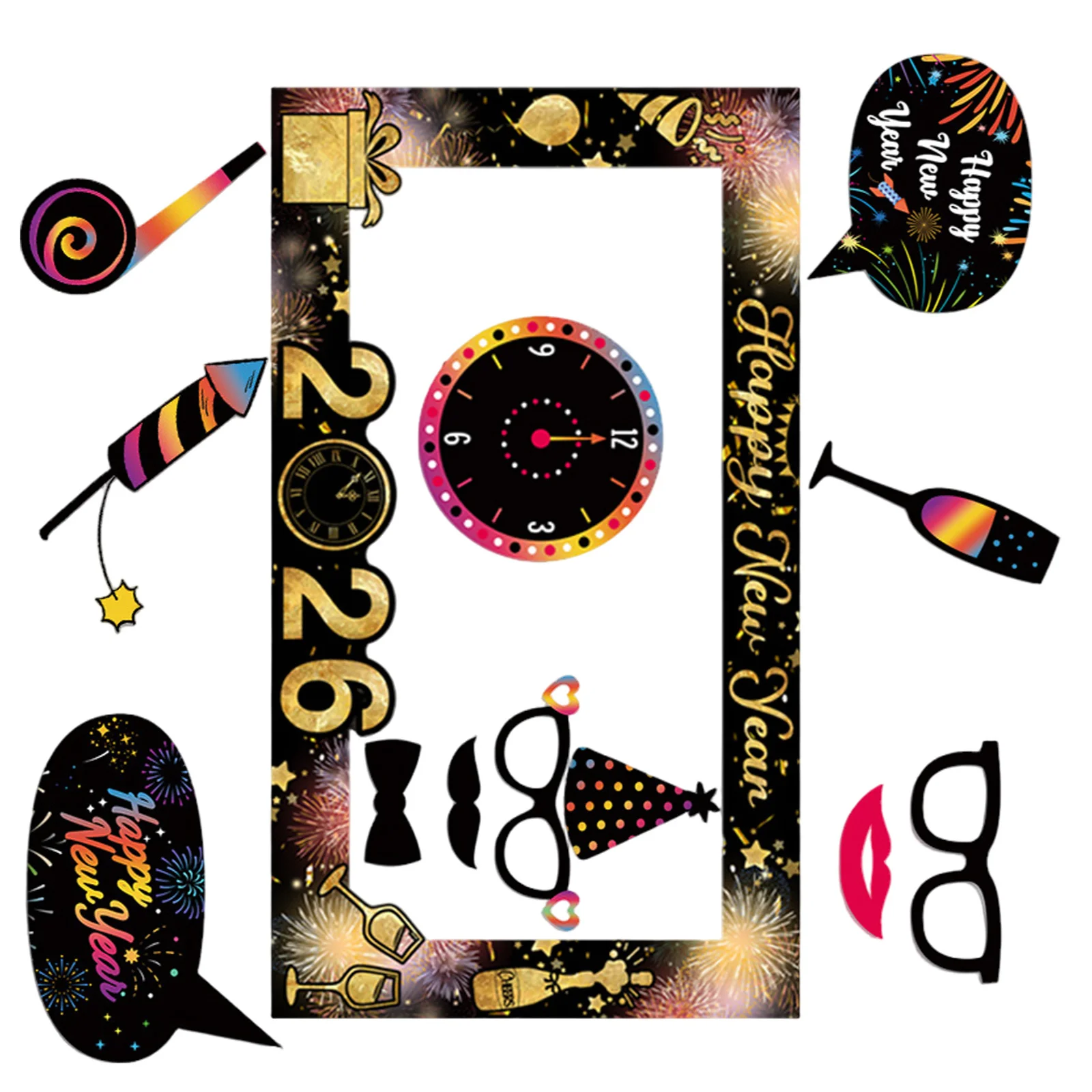 

1 Set New Year Photo Booth Frame Lightweight Foam Board Spring Festival Party Decorations Happy New Year Photo Props Eyeglasses