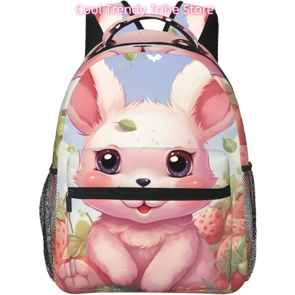 

laptop bag back to school Pink Bunny Strawberry Lightweight Laptop Backpack Lightweight Multipurpose Travel Casual Daypack Unise