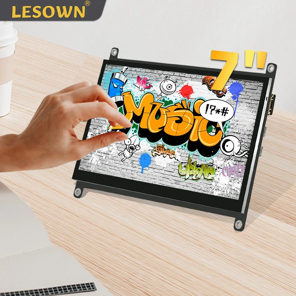 

LESOWN HD 1024x600 IPS 7 inch LCD Display HDMI USB Powered 7" mini Touch Screen Module with Copper Pillar Speakers for PC Laptop