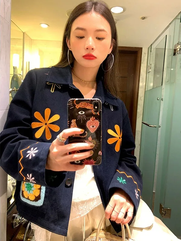 

Женский кардиган East Gate 2025: Новинка осенней коллекции, свободный крой, с обильной цветочной вышивкой, повседневный, из хлопка, длинный рукав