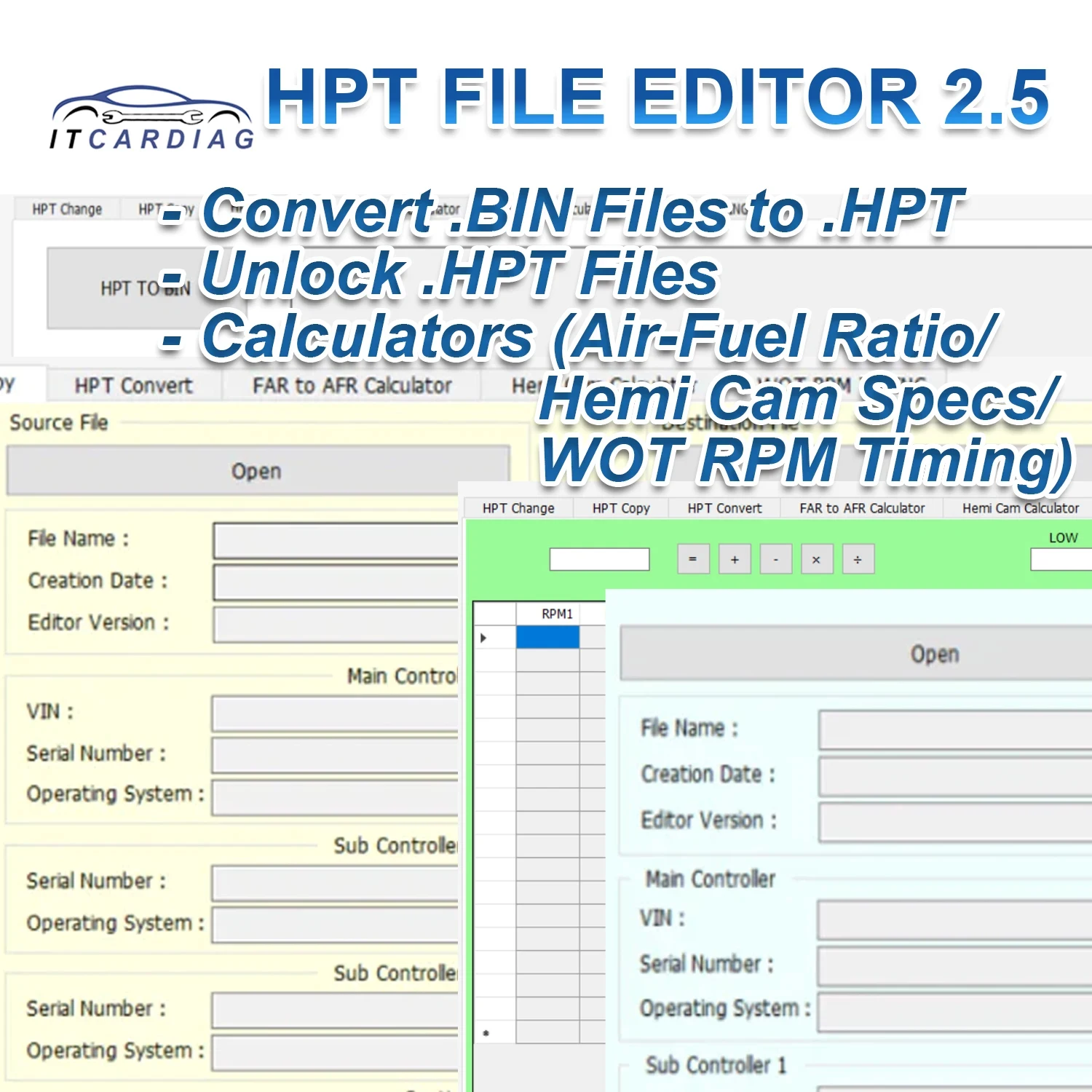 

BIN to HPT Converter Software HPT File Editor 2.5 HPT change COPY Convert FAR to AFR Calculator Hemi Cam Calculator for 1pc