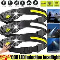Super Bright Induction Headlamp COB+LED Sensor Head Flashlight Built in Battery USB Rechargeable For Camping Fishing Work Lights