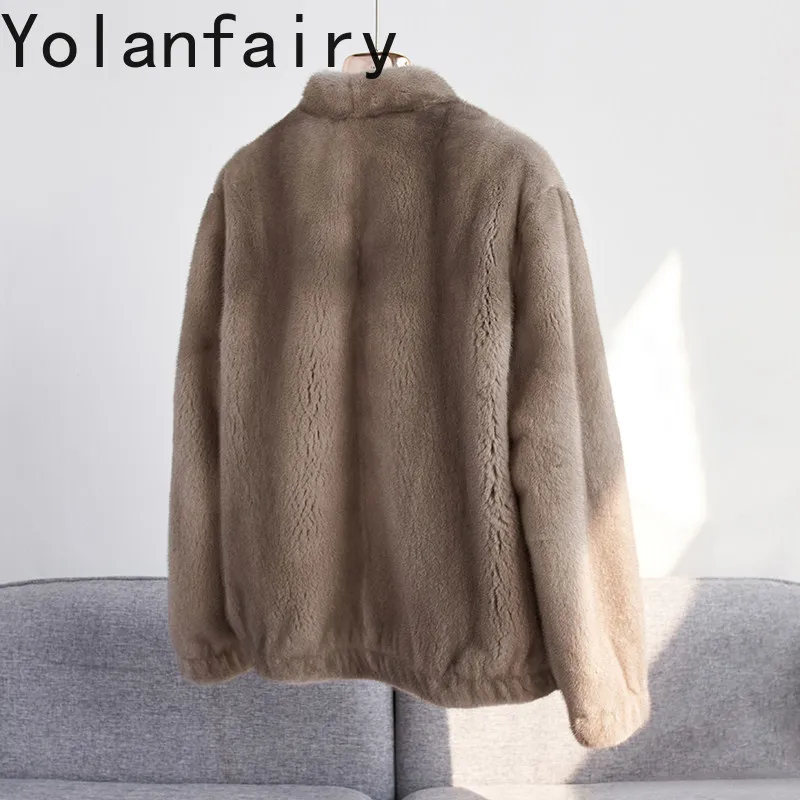 YOLANFAIRY Luxury Natural Fur Coat Man Autumn Winter High-end V-neck Real Mink Fur Coats Fashion Short Mink Fur Jacket Chaquetas