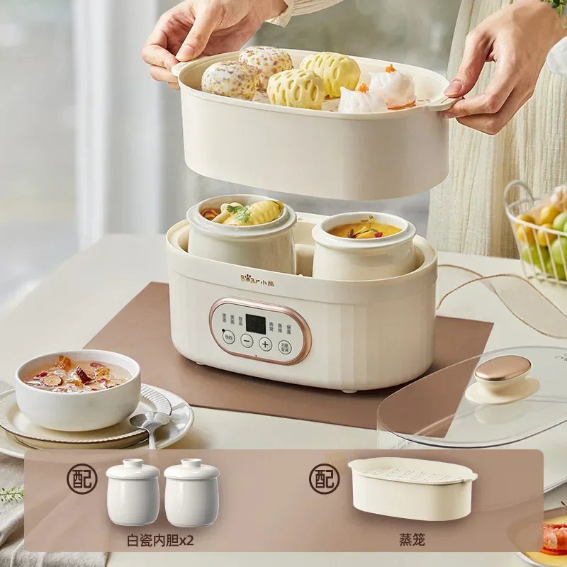 220V Bear Ceramic Electric Stewpot with Separate Water Bath Soup Pot and Porridge Cooker