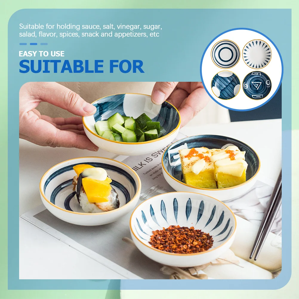 

4Pcs Ceramic Soy Sauce Dish Set Small Dipping Bowls for Sushi Seasoning Salt Sauce Dishes for Home Restaurant Use