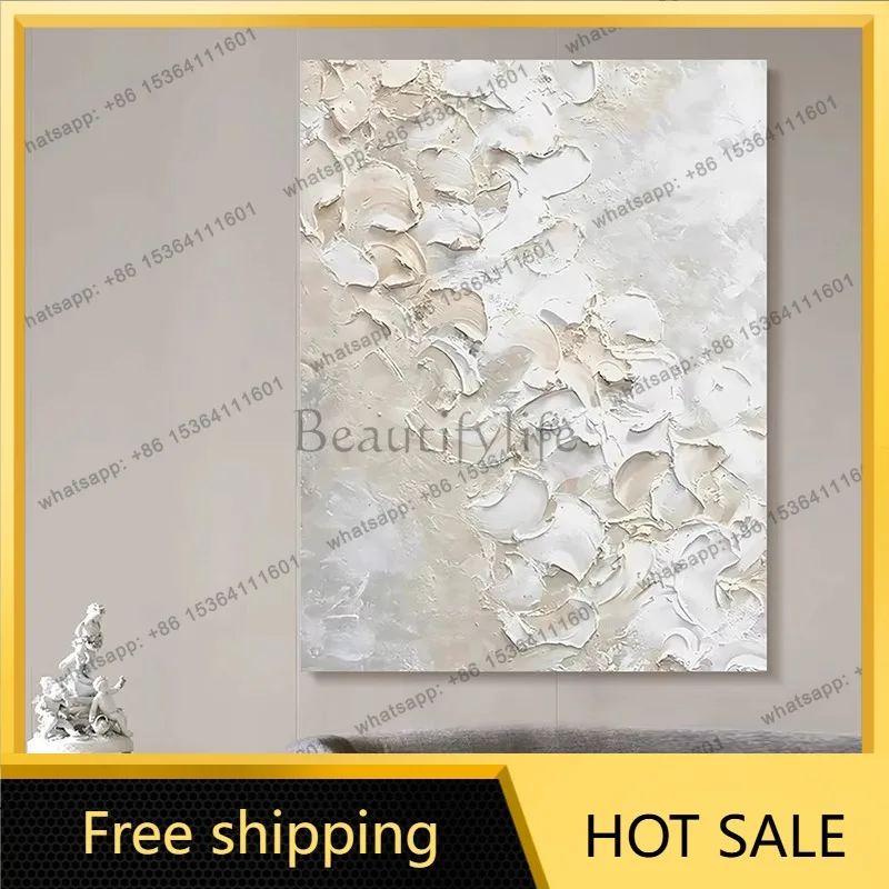 LJY cream wind hand-painted oil painting living room decorative painting thick texture porch hanging painting
