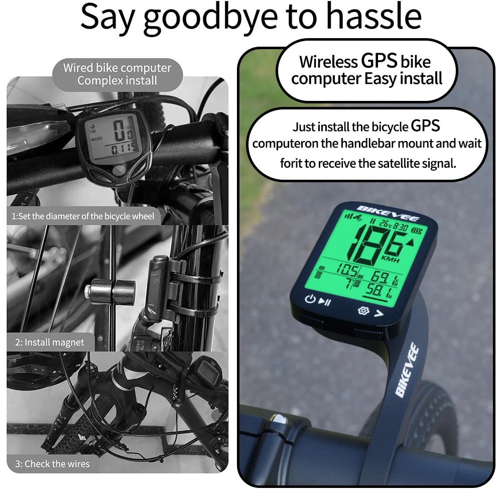 دراجة الكمبيوتر مقاوم للماء اللاسلكية GPS ركوب عداد السرعة عداد المسافات ساعة توقيت LCD الخلفية عرض مع حامل دراجة الملحقات #5