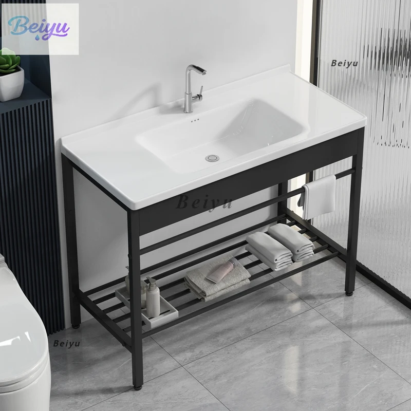 

Balcony wash basin ceramic stainless steel bracket floor-to-ceiling washbasin small apartment bathroom washstand free of punchin