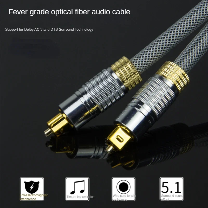 Optical Audio Cable Fiber Optic Audio Cable with Durable 24K Gold-Plated Nylon Braided Optical Digital Cable for HI-FI Sound Bar