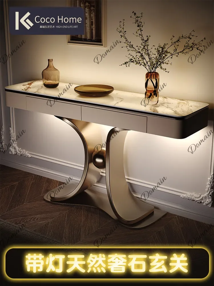 BJ Modern Luxury Blue Agate Slate Entryway Console Table, Designer Hallway Narrow Accent Wall Decor Cabinet For Living Room