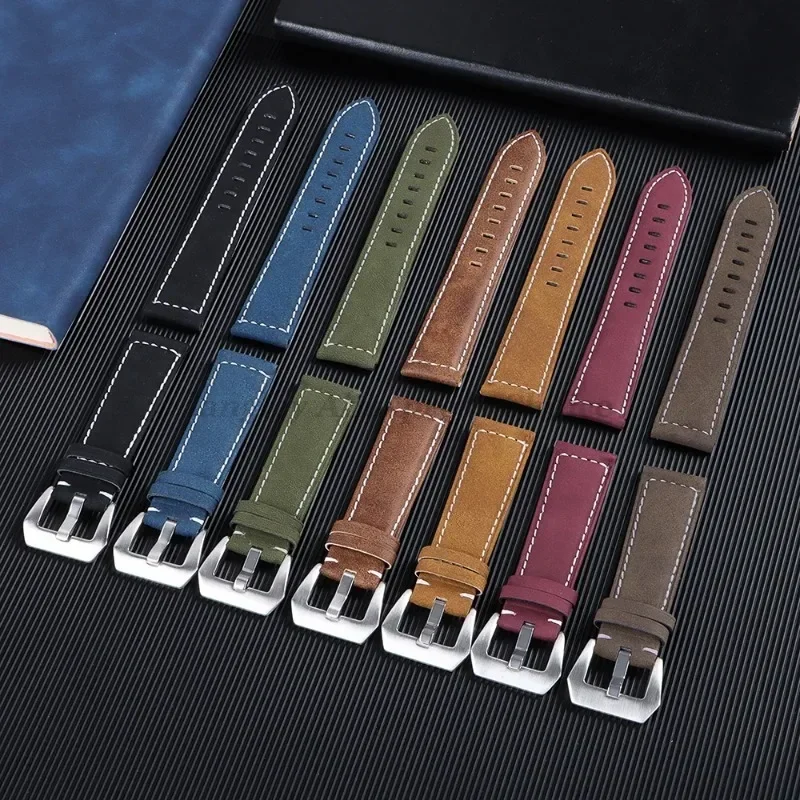 Prawdziwej skóry bransoletka z paskiem do zegarka czarny niebieski brązowy Vintage matowy pasek do zegarka dla Panerai kobiety mężczyźni 18mm20mm 22mm 24mm opaska na nadgarstek