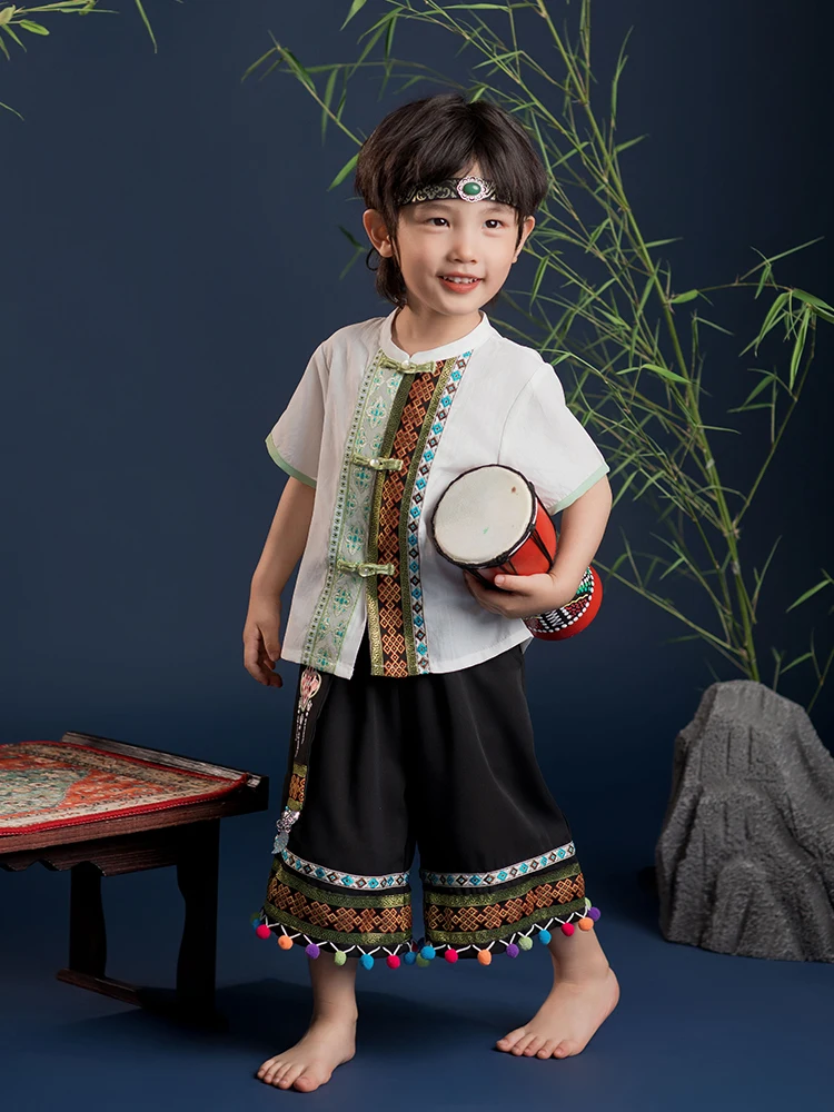 

Boys Dai Clothes High-End Chinese Style Performance Wear Dong Children's Han Costume Zhuang Ethnic Minority Miao