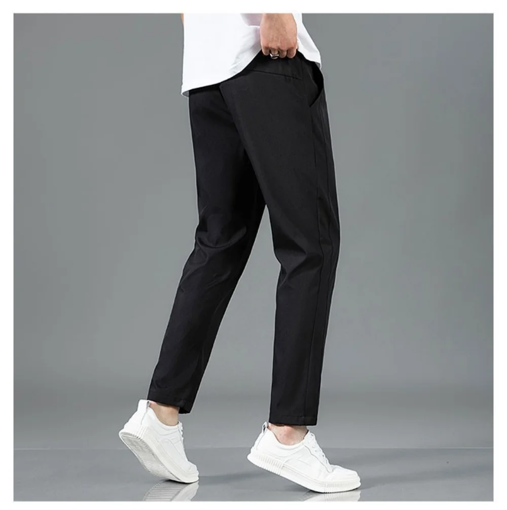 Pantalones sueltos de seda de hielo para hombre, pantalones casuales rectos, cómodos, elásticos, de secado rápido, de verano