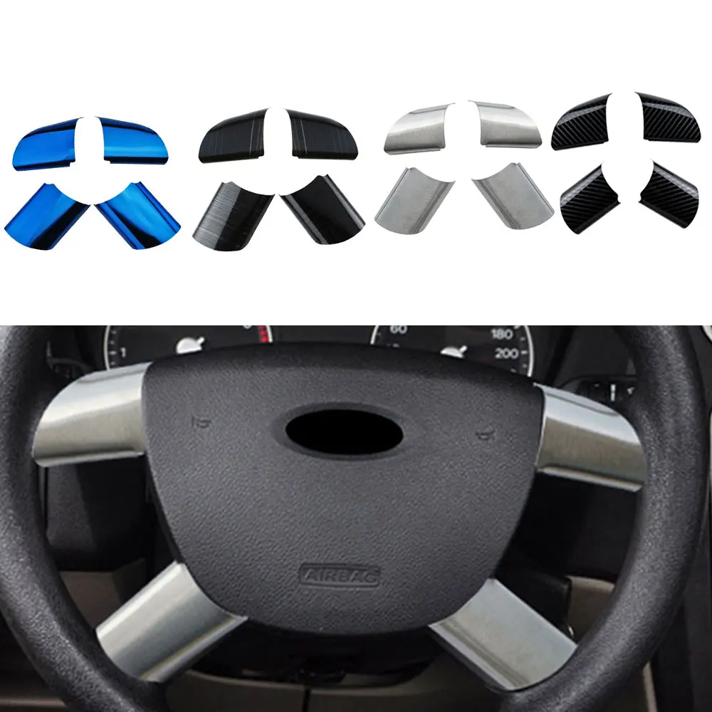 4Pcs Stainless Steel Car Steering Wheel Panel Sequins Cover Trim Sticker for Ford Focus 2 Mk2 2005 - 2012 Accessories