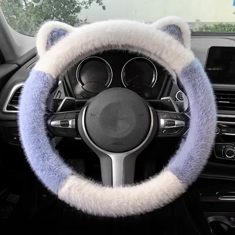 Non-slip Soft Cat Ears Plush Steering Wheel Cover Winter Car Steering Wheel Cover Anti-Freezing Cat Ear Steering Wheel Cover