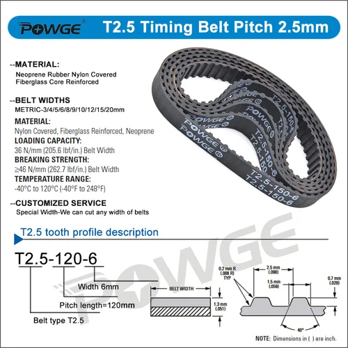 Imagen 2 del producto POWGE T2.5 Correa de distribución Lp=102,5-230 mm 105 120 125 130 135 145 150 155 157,5 160 162.5 165 170 172.5 177.5 180 182.5 185 187.5