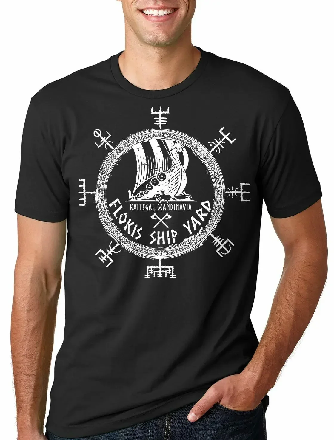 100% Cotton O-Neck Summer Short Sleeve Casual Mens T-shirt Size  Nordic warrior Valhalla Norsemen Flokis Shipyard T-Shirt 2024