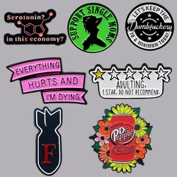 Funny Quotes Enamel Pin Drinks Lapel Badges Cartoon Brooches for Women Fashion Jewelry Clothes Accessories Friends Gifts