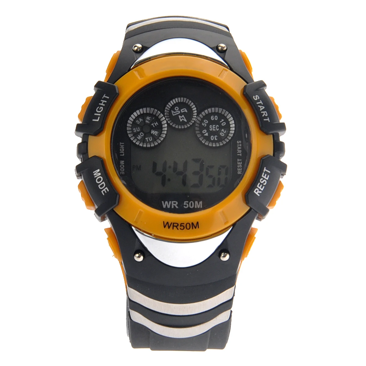 

50M Waterproof Led Digital Sports Watch For Students Men Yellow Stainless Steel Backcase Rubber Band Alarm Stopwatch Date