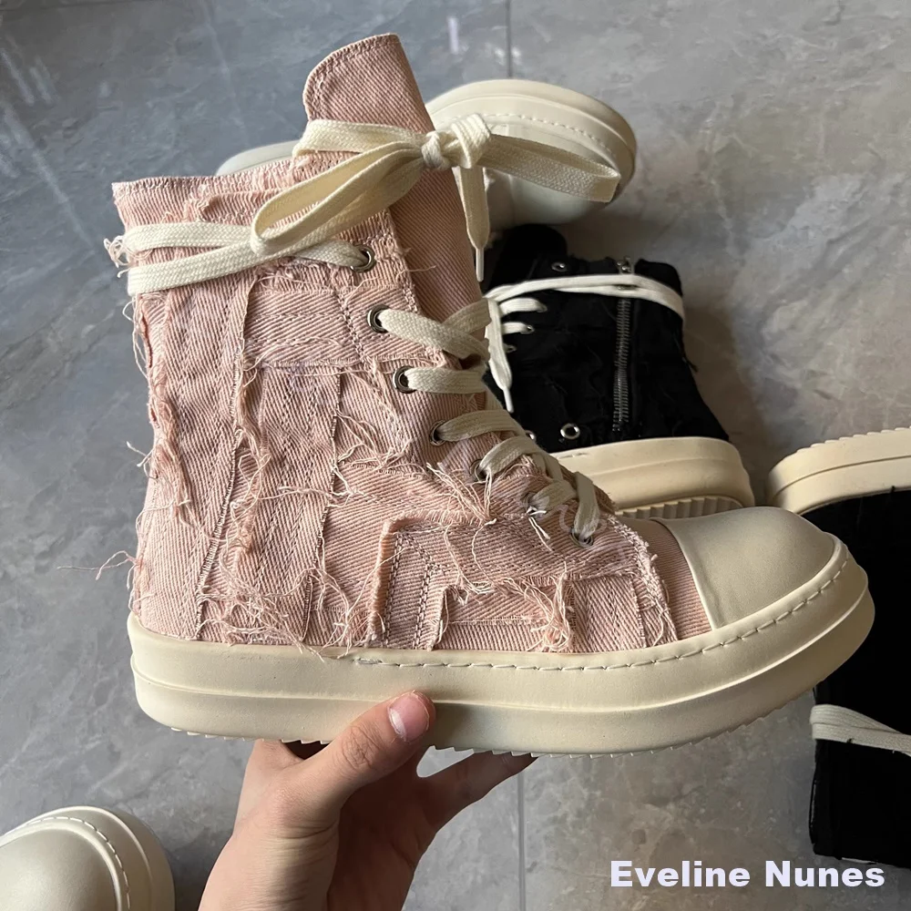 Casual Canvas Distress High-top Shoes Men/women Luxury Designers Sneakers Round Toe Thick Bottom Breathable Fringed Sneakers
