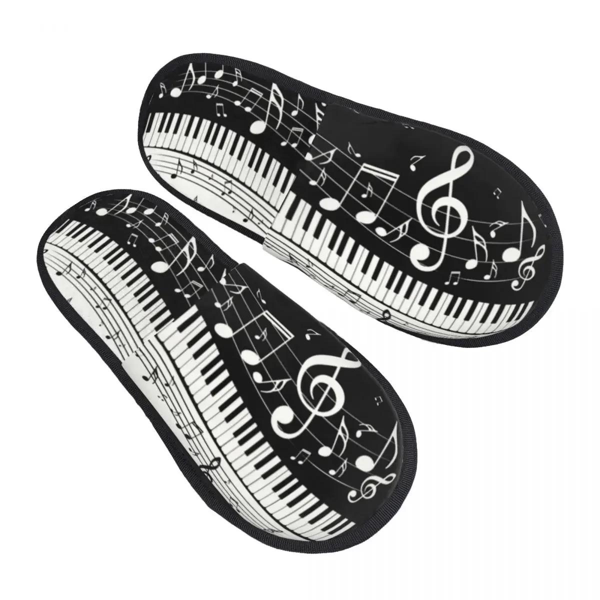 Fashion Piano Music Notes Cozy Scuff Memory Foam Slippers Women Hotel House Shoes