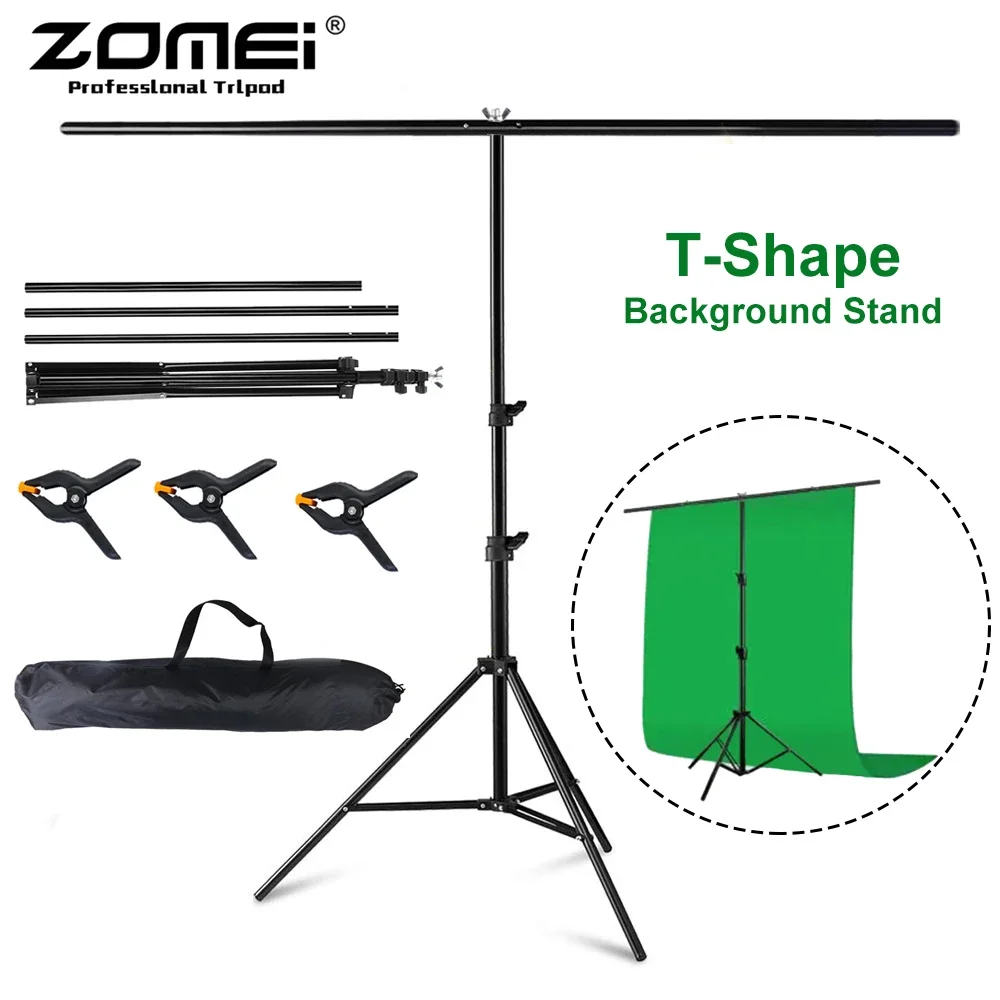 ZOMEI-Fotografia Background Stand Frame, Spring Clamps System Kit, T-Shape Backdrop, Party Photo Studio, Vídeo ao Vivo, 2x2m