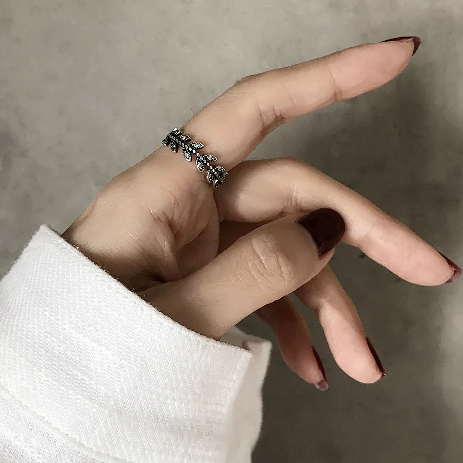 925 Sterling Silver Personality Leaf ​Adjustable Rings For Women Engagement Wedding Female Luxury Jewelry Jewellery Argent 925