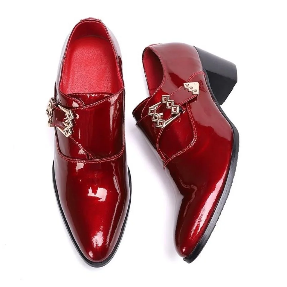 Red High-heeled Leather Shoes Increase 5cm Leather Shoes Business Leather Shoes Dress Shoes for Woman