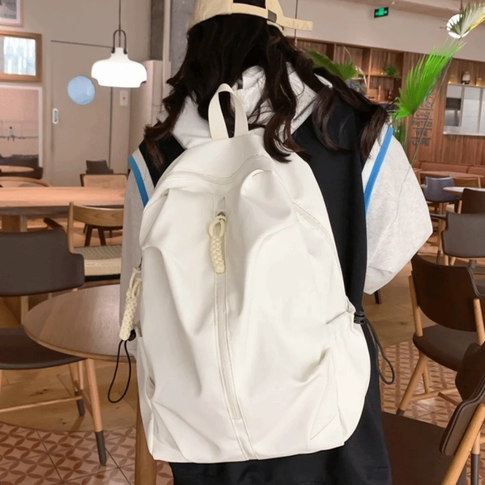 Fashion Large Capacity Simple Backpack Solid Color Waterproof College Bag Lightweight Student Backpack Outdoors