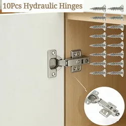 10Pcs Cabinet Hinges Stainless Steel Hydraulic Door Hinge Damper Buffer Soft Quiet Closing for Kitchen Cupboard Furniture