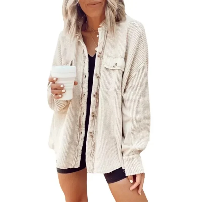 Women\'s S-2XL size European and American autumn new coat fashion casual lapel pocket patchwork irregular shirt jacket for women
