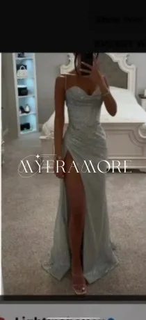 

Elegant Shiny Evening Dresses 2025 Spaghetti Straps Mermaid High Side Split Prom Party Gowns Customized فساتين سهرة