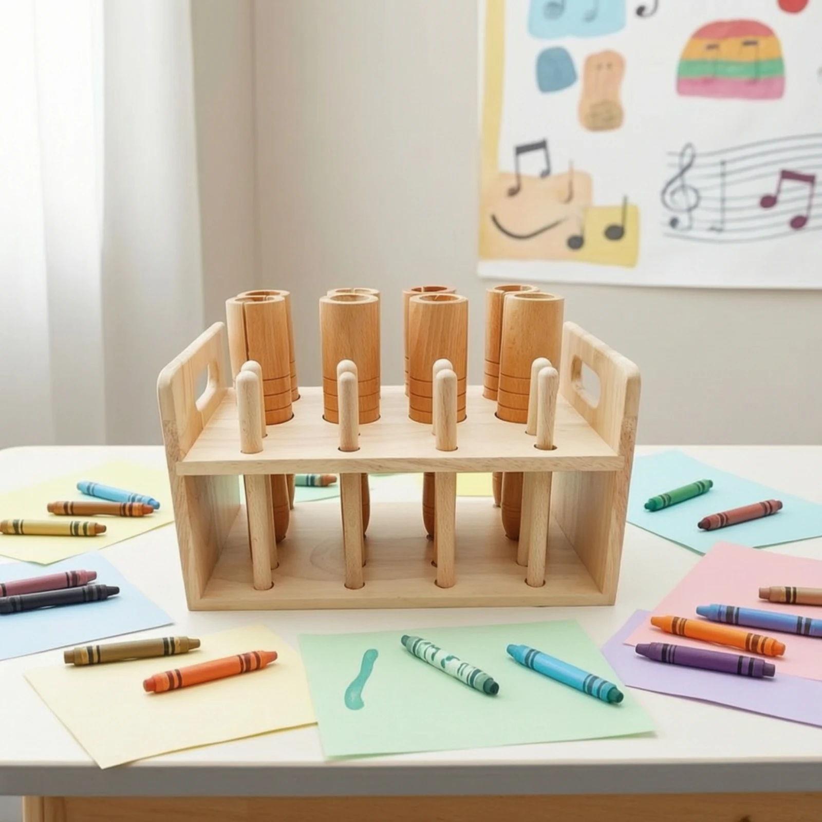 Rhythm Percussion Instrument Early Learning Wooden Percussion Set with Rack Natural Wood Child-Centered for Children
