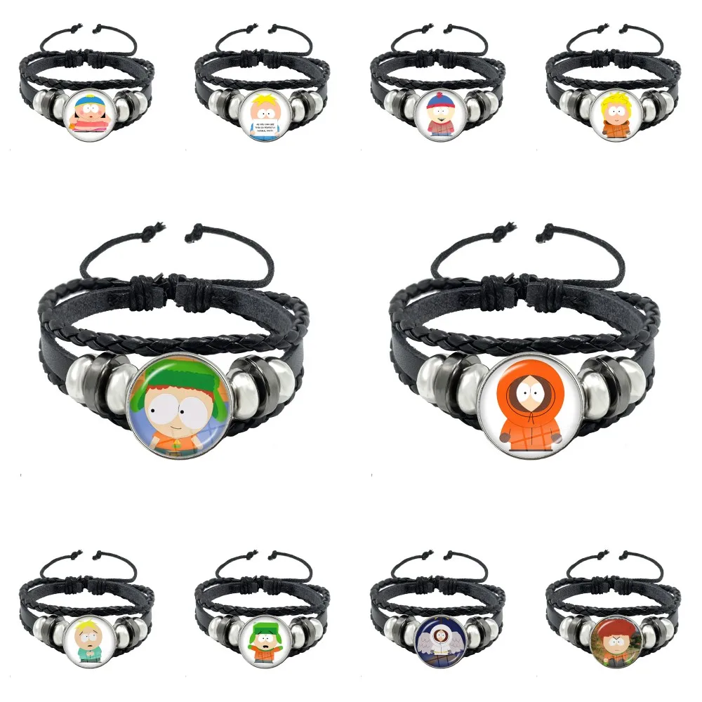 Anime South Park Glass Cabochon Leather Bracelets Multilayer Braided Bracelets Bangles Handmade Jewelry Gifts