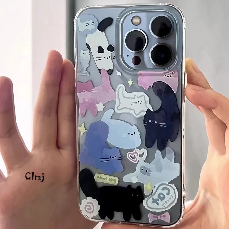 Clmj Cute Cat Kitten Phone Case For iPhone 13 11 12 14 Pro Max 15 Plus XR X XS 7 8 Se 2020 Silicone Phone Cover iPhone Case INS