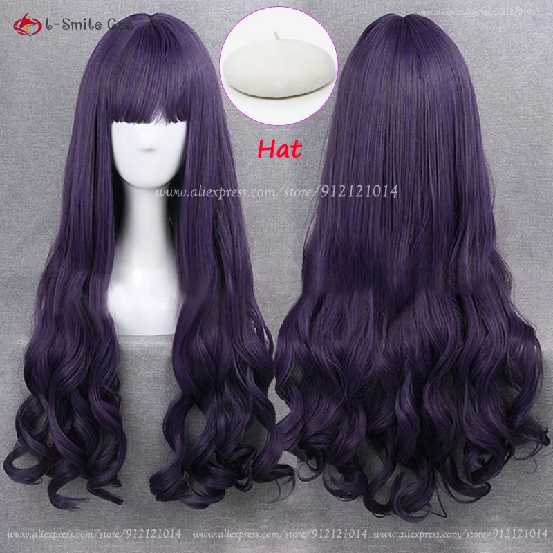 Anime Sakura Cosplay Tomoyo Daidouji Cosplay Wig Women Dark Purple Long Cruly Wigs Heat Resistant Synthetic Hair + Wig Cap