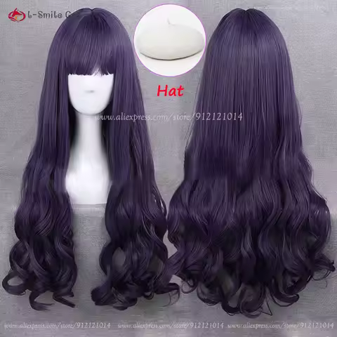 Anime Sakura Cosplay Tomoyo Daidouji Cosplay Wig Women Dark Purple Long Cruly Wigs Heat Resistant Synthetic Hair + Wig Cap