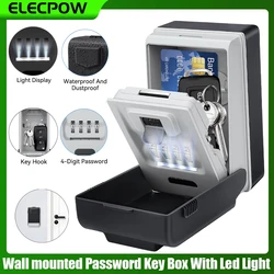 Elecpow Password Key Box Wall Mounted Lock Storage Box With Led Light and Waterproof Cover Large Capacity High Security Safe Box