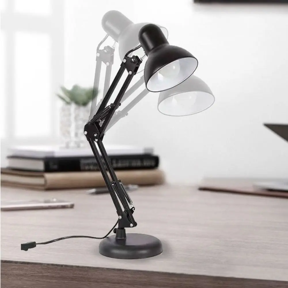 

Винтажная настольная светодиодная лампа E27, металлическая лампа для защиты глаз с длинным кронштейном, гибкий регулируемый ночник для дома
