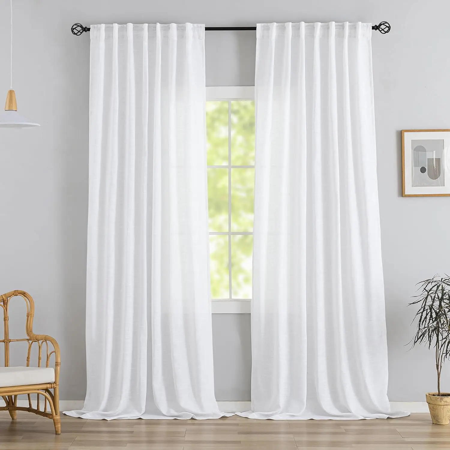 

Linen Back Tab Curtains 102 Inches Long 2 Panels for Bedroom, Light Filtering Semi Privacy Drapes with Hooks, 72x102