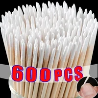 100-600 Uds Micro hisopos de algodón de madera tatuaje Microblading limpieza palos de madera extensión de pestañas cepillo de algodón brotes herramientas de punta de uñas