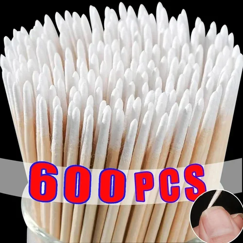 Imagen 1 del producto 100-600 Uds Micro hisopos de algodón de madera tatuaje Microblading limpieza palos de madera extensión de pestañas cepillo de algodón brotes herramientas de punta de uñas