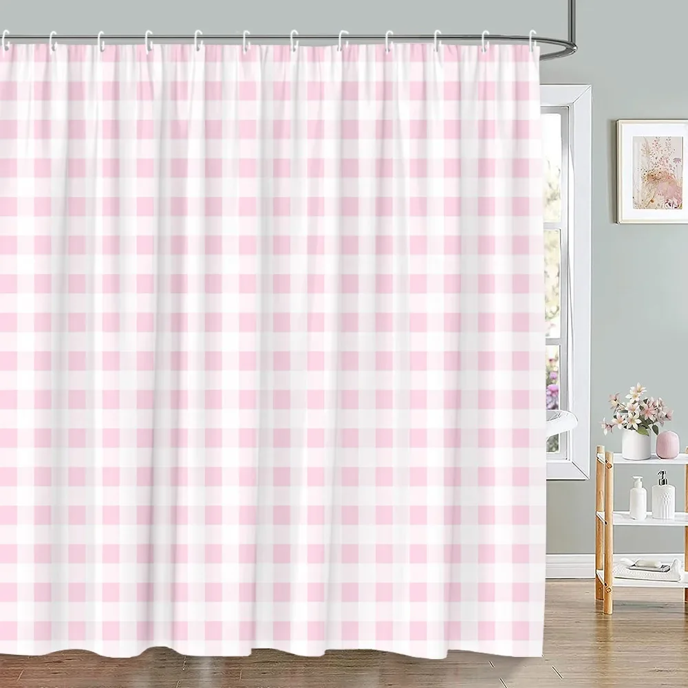 Pink Geometric Shower Curtain Minimalist Stripe Leopard Texture Creative Square Plaid Polyester Fabric Bathroom Decor Curtain