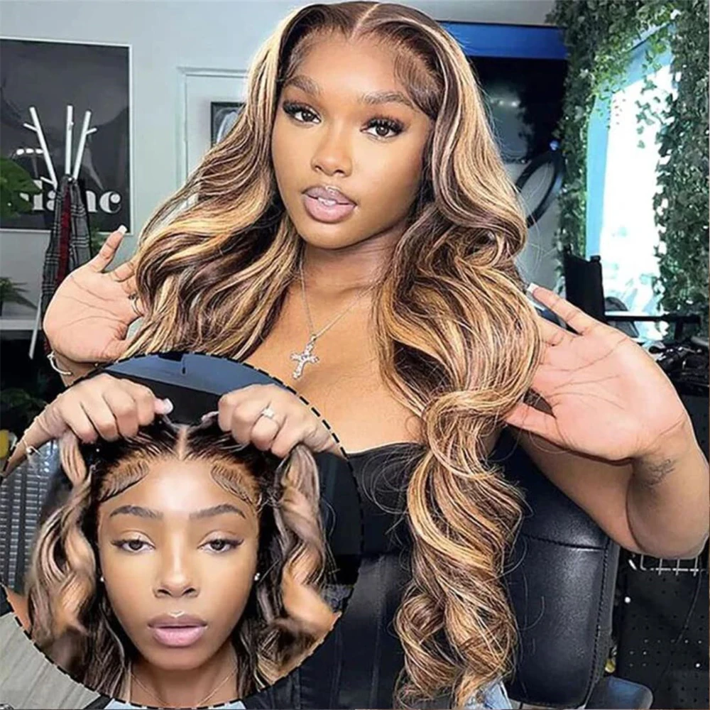 P427 Ombre Highlight 13X4 Honey Blonde Lace Front Wigs Human Hair Pre plucked Lace Frontal Wig With Baby Hair For Women